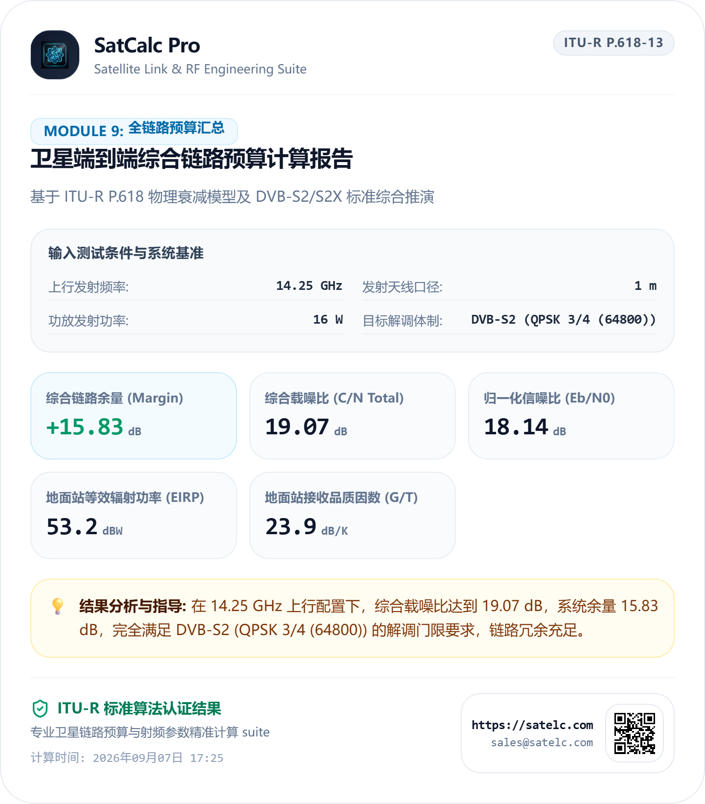 卫星端到端综合链路预算计算报告