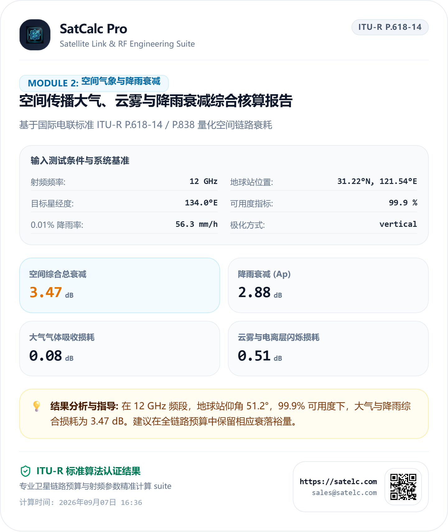 空间传播大气、云雾与降雨衰减综合核算报告